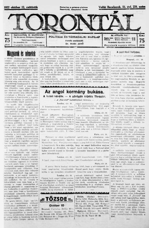Torontál, 51. évf. 1922. október 12. 228. sz.