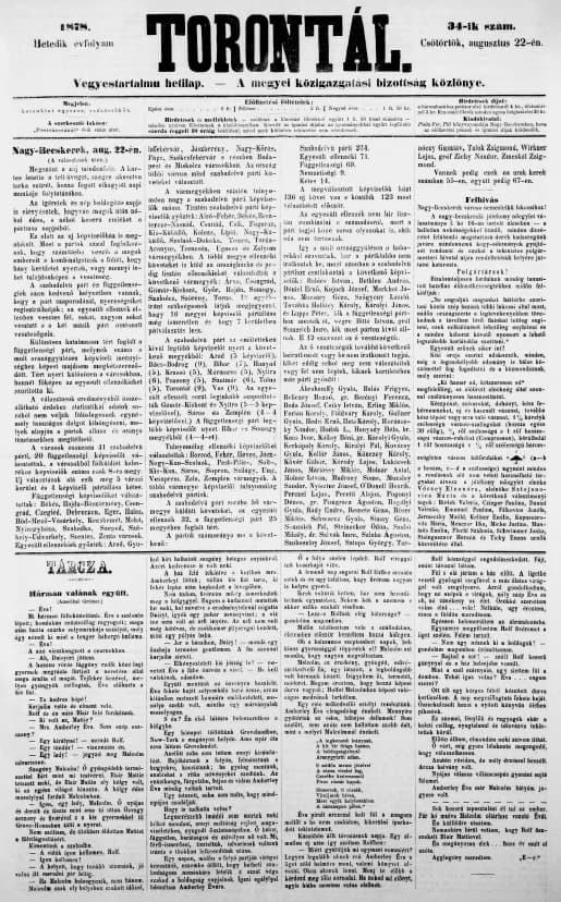 Torontál, 7. évf. 1878. augusztus 22. 34. sz.