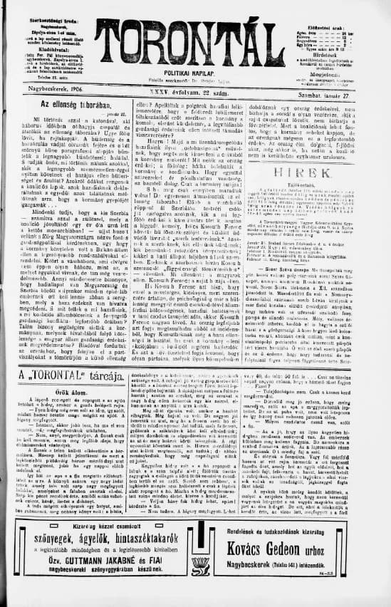 Torontál, 35. évf. 1906. január 27. 22. sz.