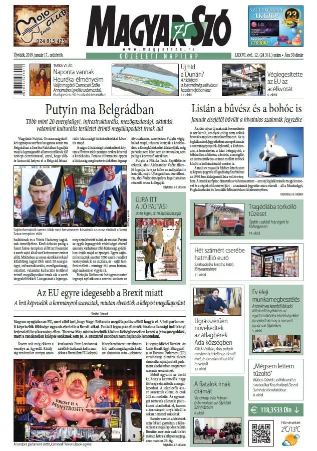 Magyar Szó, 76. évf. 2019. január 17. 12. sz. 1–20. oldal