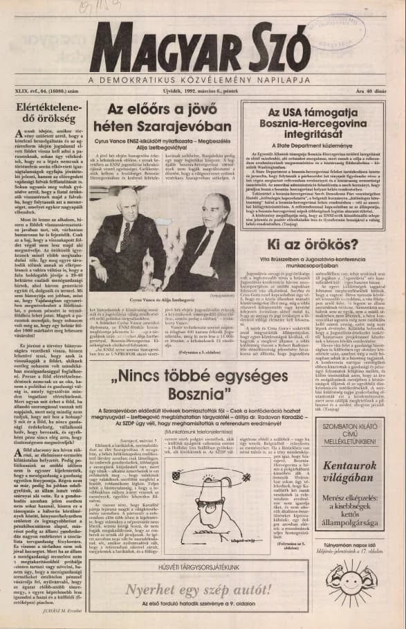 Magyar Szó, 49. évf. 1992. március 6. 64. sz. 1–20. oldal