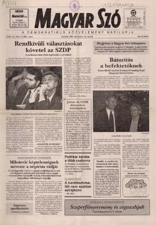 Magyar Szó, 58. évf. 2001. december 12. 285. sz. 1–16. oldal