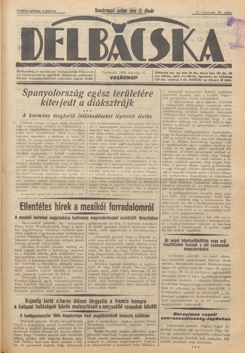 Délbácska, 10. évf. 1929. március 17. 65. sz.