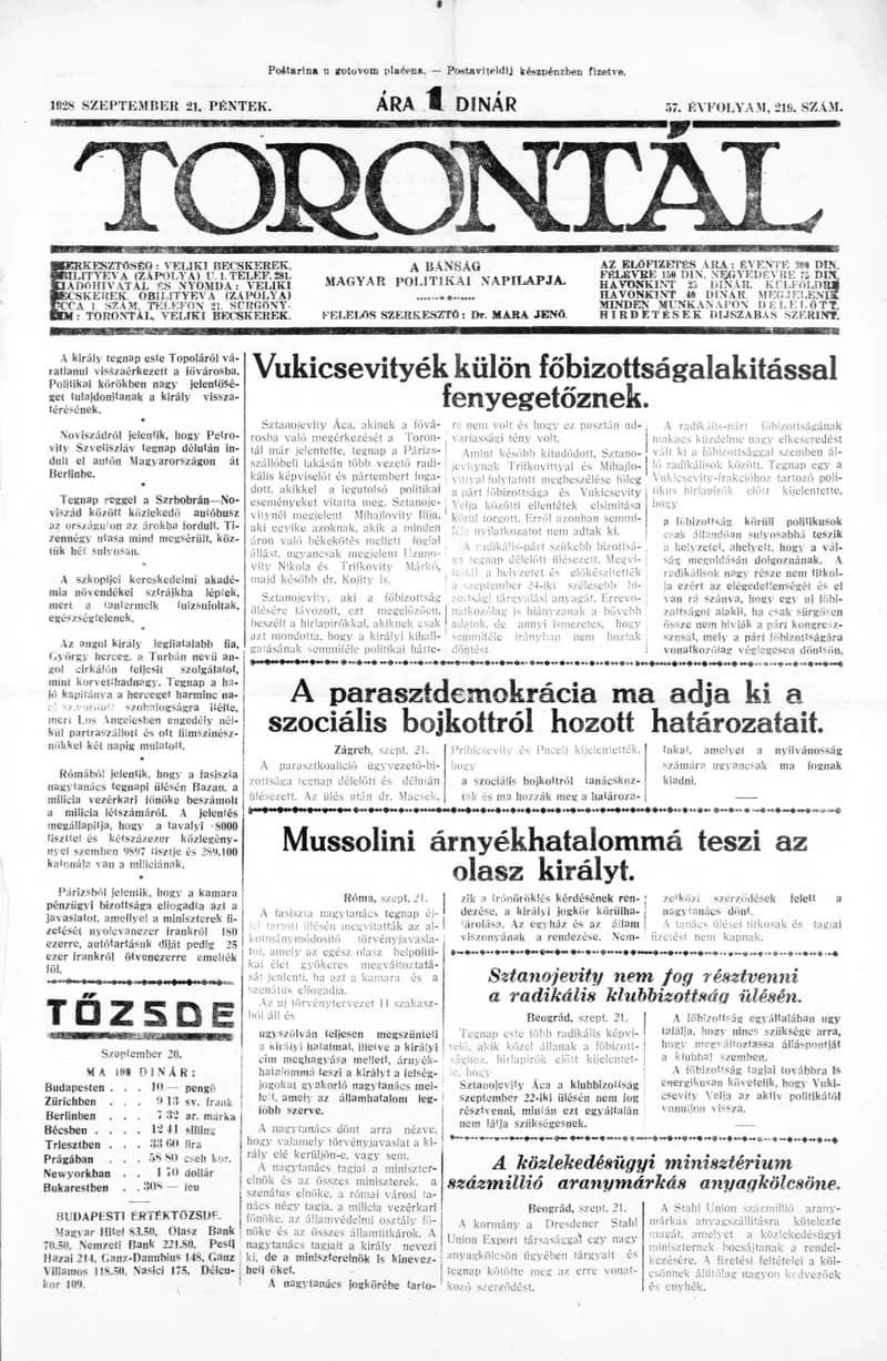 Torontál, 57. évf. 1928. szeptember 21. 219. sz.