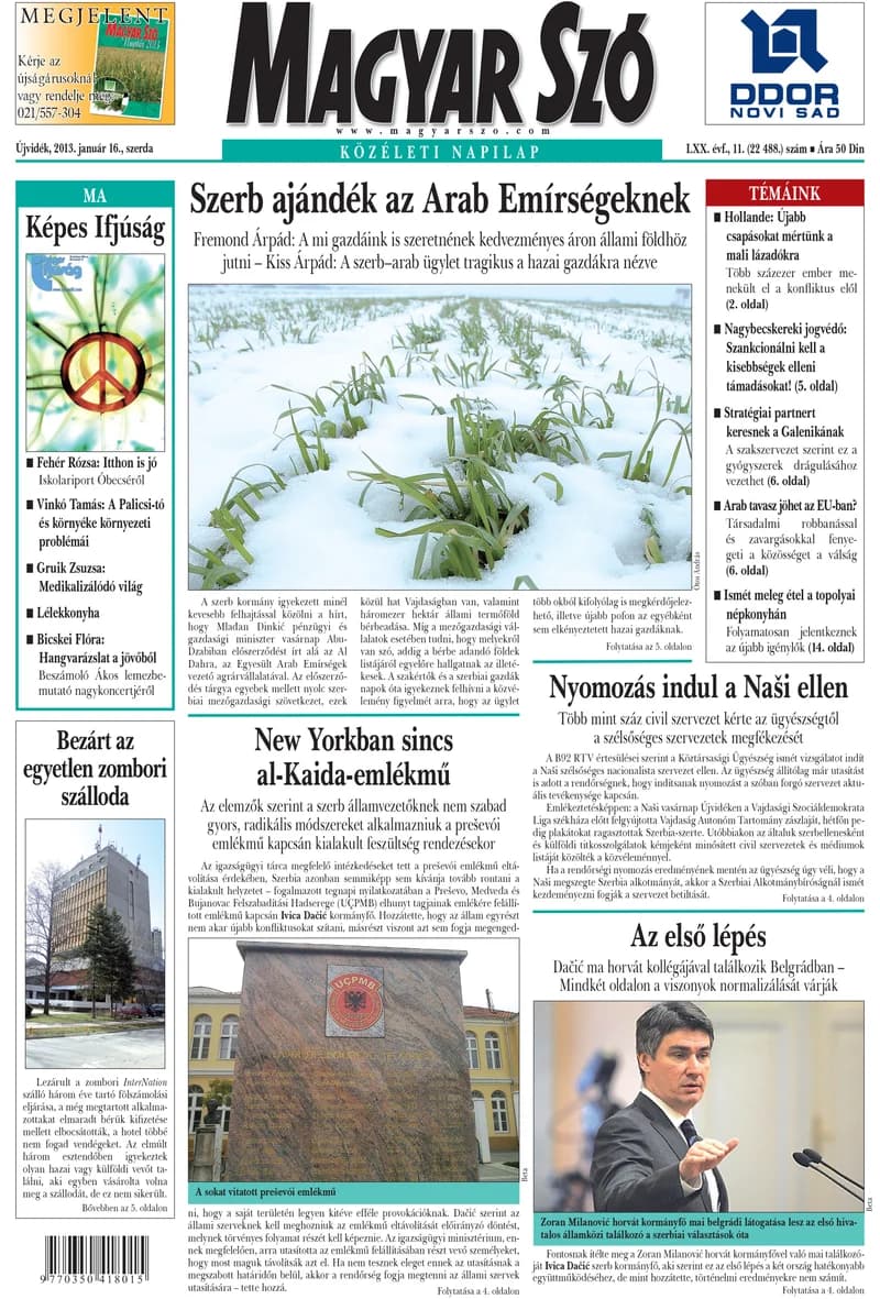 Magyar Szó, 70. évf. 2013. január 16. 11. sz. 1–20. oldal