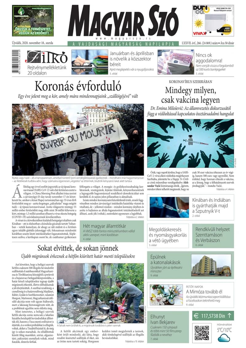 Magyar Szó, 77. évf. 2020. november 18. 266. sz. 1–16. oldal