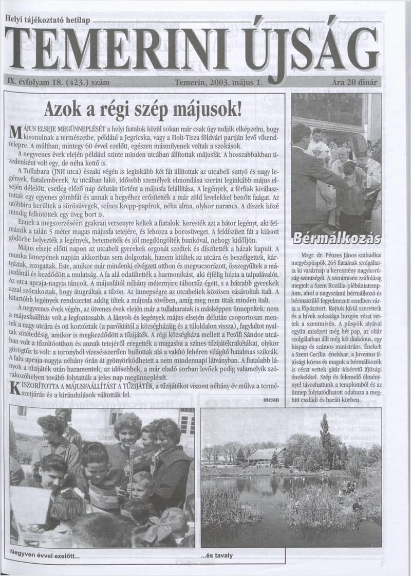 Temerini Újság, 9. évf. 2003. május 1. 18. sz.
