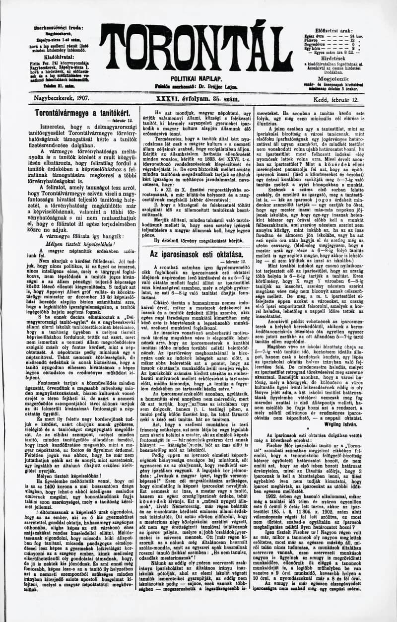 Torontál, 36. évf. 1907. február 12. 35. sz.