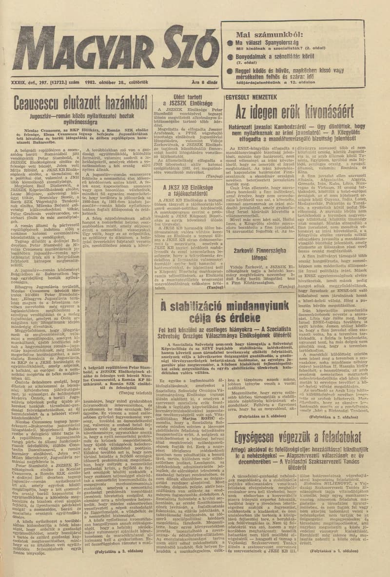 Magyar Szó, 39. évf. 1982. október 28. 297. sz. 1–24. oldal