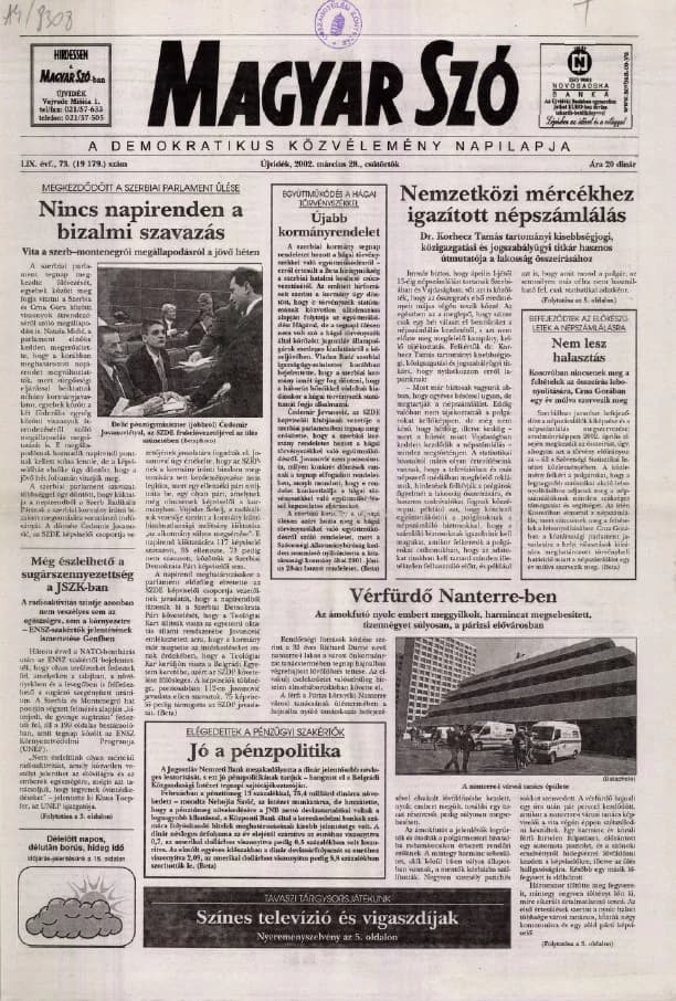 Magyar Szó, 59. évf. 2002. március 28. 73. sz. 1–16. oldal