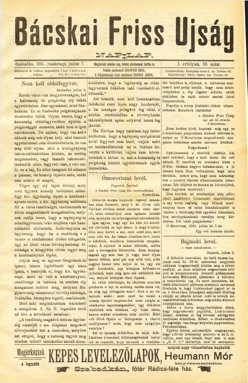 Bácskai Friss Ujság, 1. évf. 1901. július 7. 30. sz.