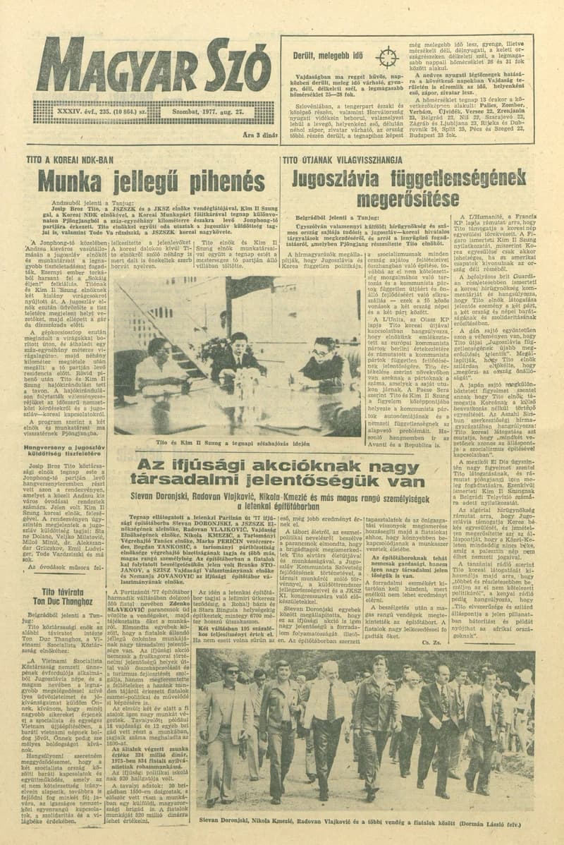 Magyar Szó, 34. évf. 1977. augusztus 27. 235. sz.