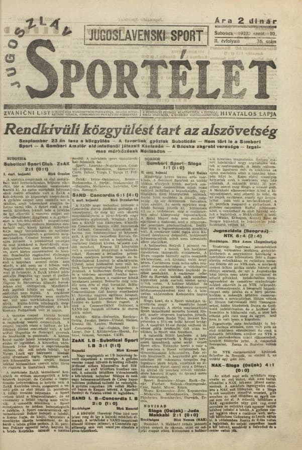 Jugoszláv sportélet, 2. évf. 1923. szeptember 10. 36. sz.