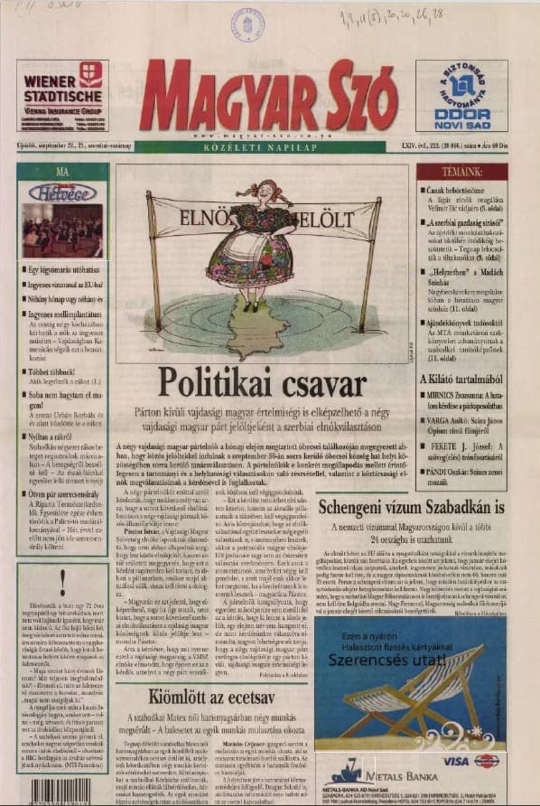 Magyar Szó, 64. évf. 2007. szeptember 22. – 23. 222. sz. 1–36. oldal