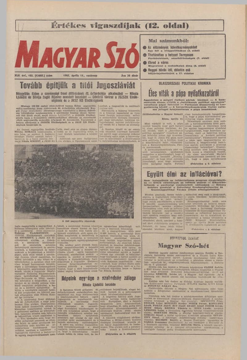 Magyar Szó, 42. évf. 1985. április 14. 102. sz. 1–32. oldal