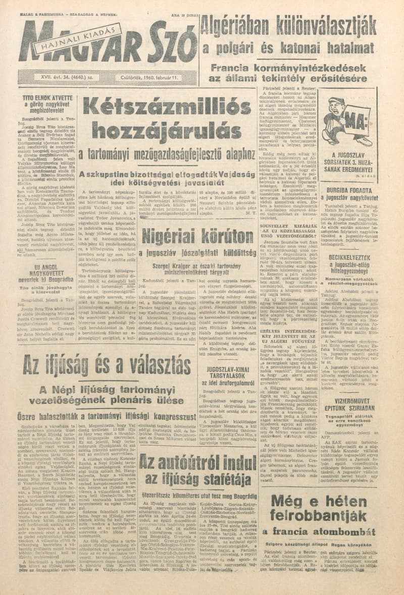 Magyar Szó, 17. évf. 1960. február 11. 34. sz. 1–20. oldal