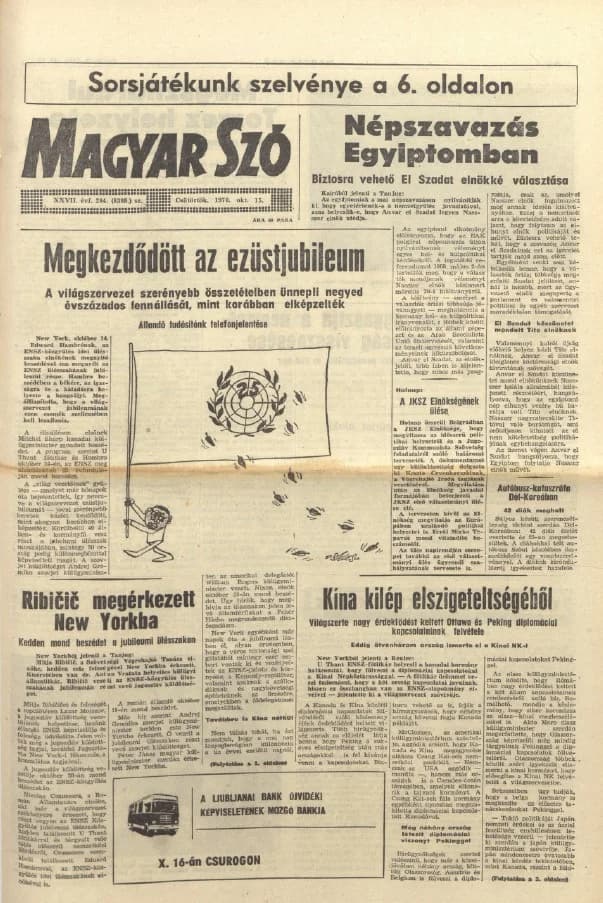 Magyar Szó, 27. évf. 1970. október 15. 284. sz. 1–16. oldal