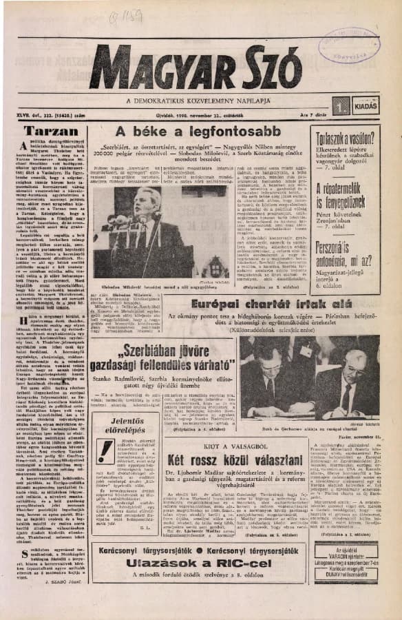 Magyar Szó, 47. évf. 1990. november 22. 322. sz. 1–16. oldal