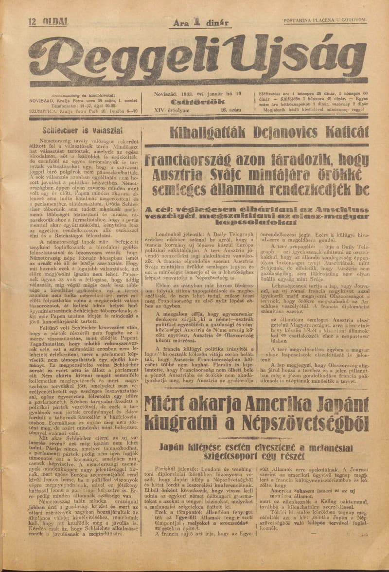 Reggeli Újság, 14. évf. 1933. január 19. 16. sz.