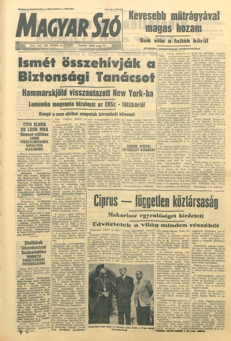 Magyar Szó, 17. évf. 1960. augusztus 17. 192. sz. 1–22. oldal