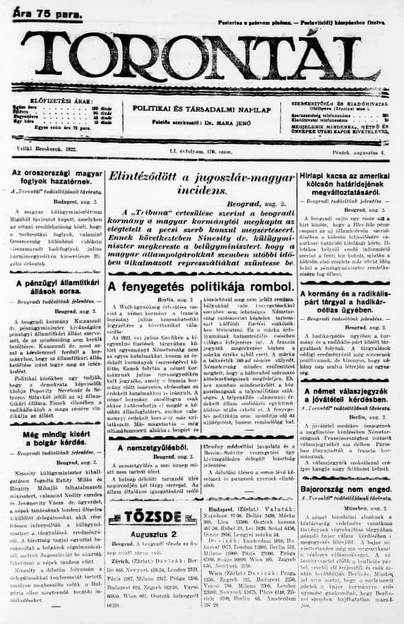 Torontál, 51. évf. 1922. augusztus 4. 170. sz.
