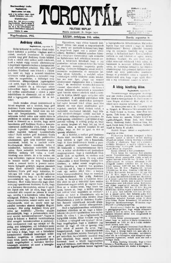 Torontál, 34. évf. 1905. augusztus 16. 185. sz.