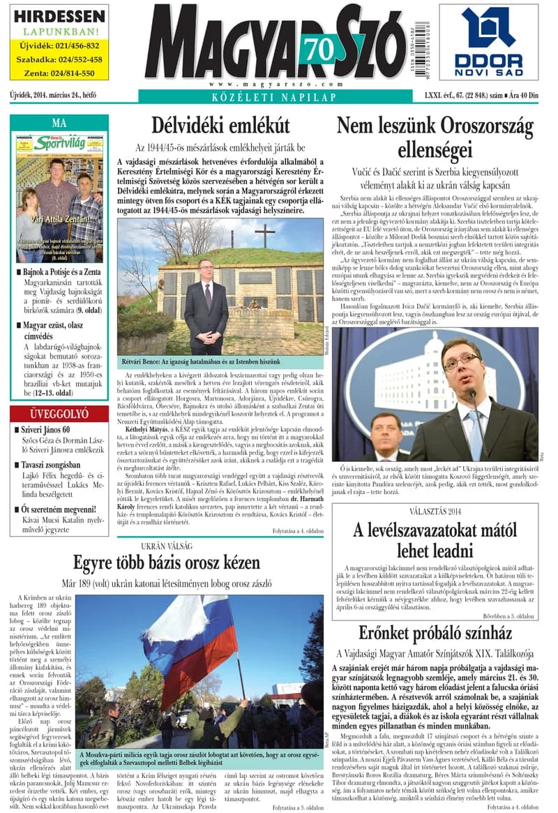 Magyar Szó, 71. évf. 2014. március 24. 67. sz. 1–16. oldal