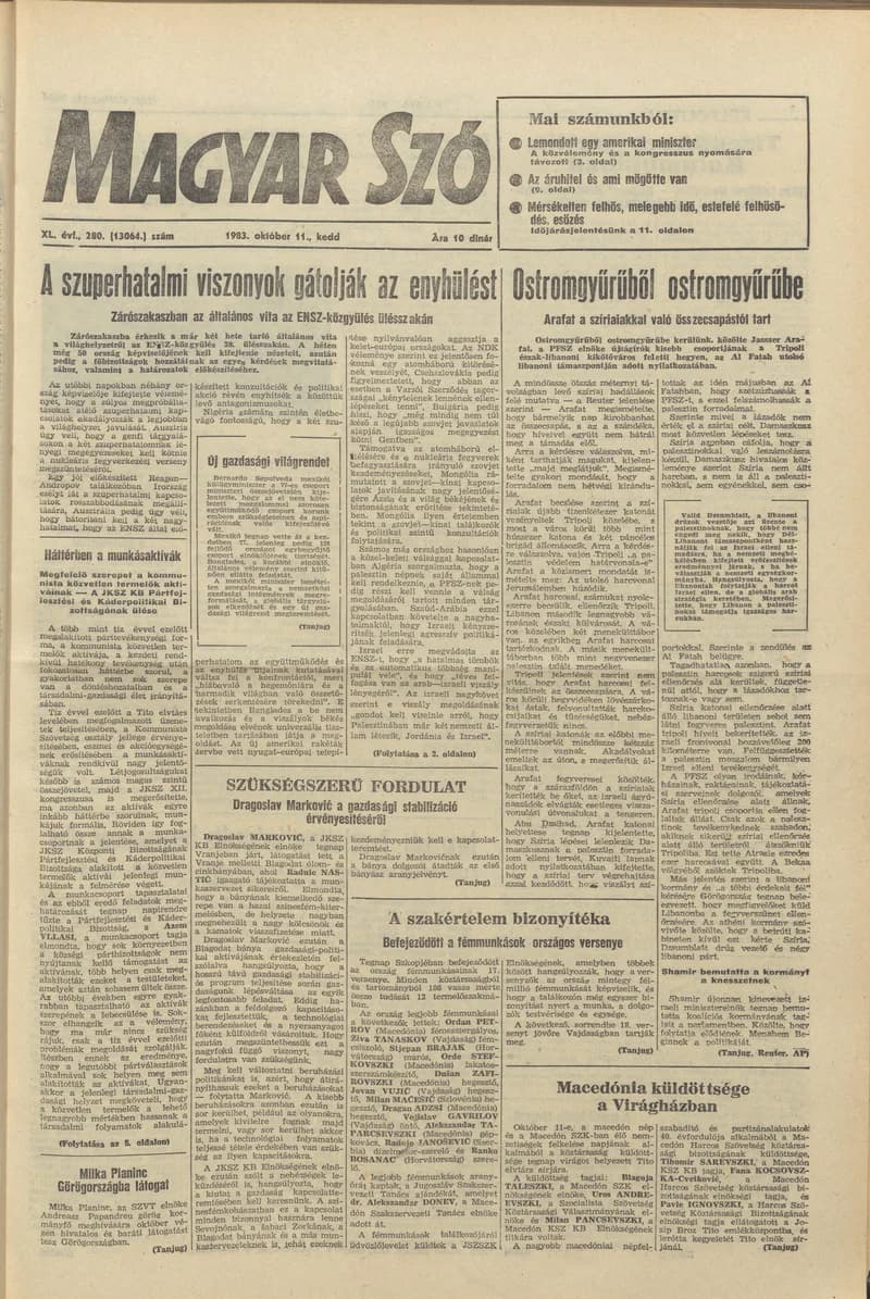 Magyar Szó, 40. évf. 1983. október 11. 280. sz.