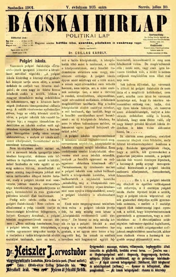 Bácskai Hirlap, 5. évf. 1901. július 10. 103. sz.