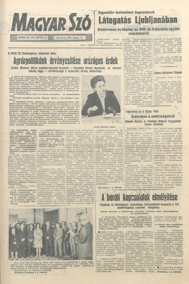 Magyar Szó, 32. évf. 1975. június 14. 161. sz.
