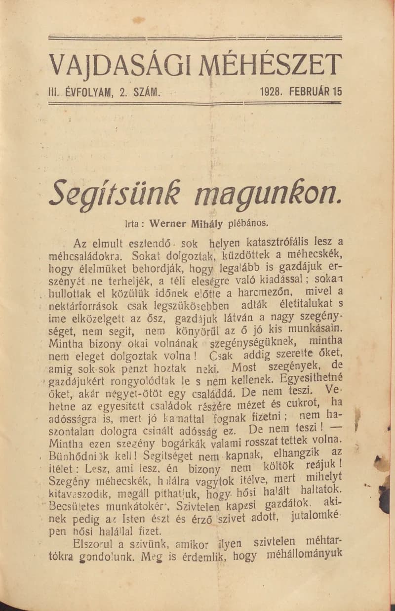 Vajdasági méhészet, 3. évf. 1928. február 15. 2. sz.