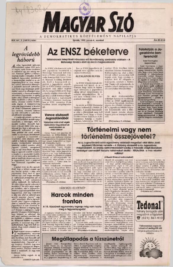 Magyar Szó, 49. évf. 1992. január 4. 2. sz. 1–20. oldal