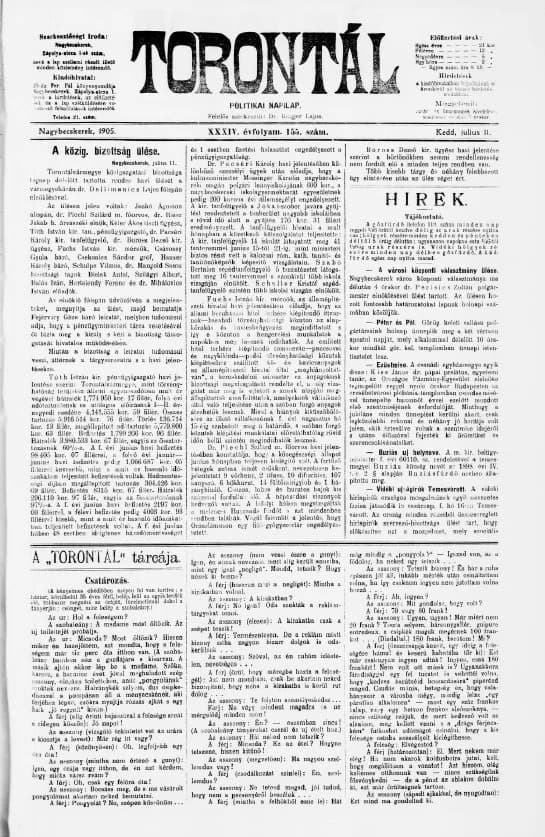 Torontál, 34. évf. 1905. július 11. 155. sz.