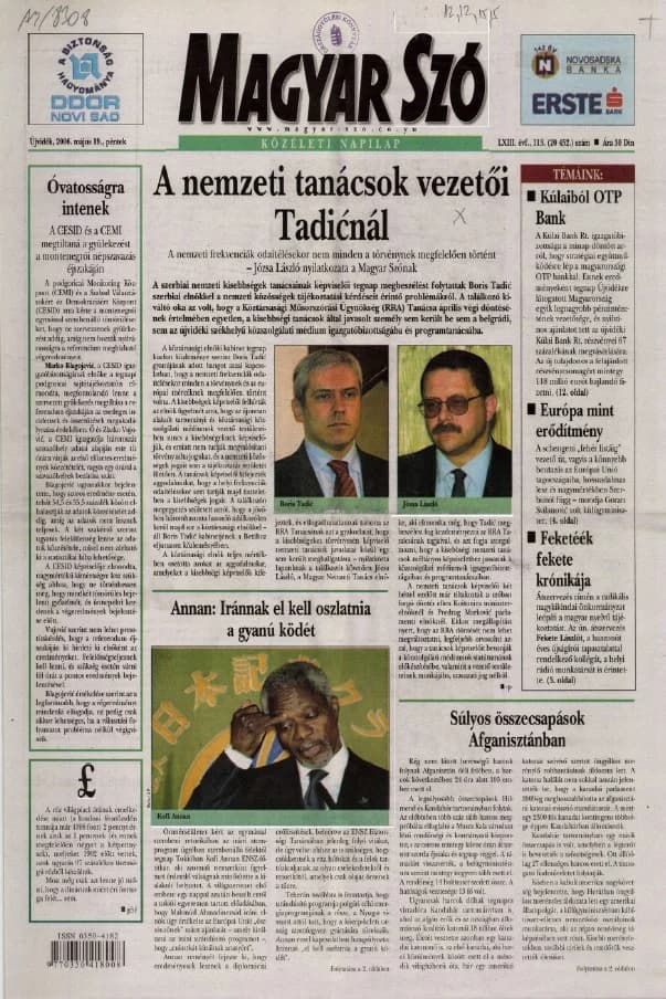 Magyar Szó, 63. évf. 2006. május 19. 113. sz. 1–20. oldal