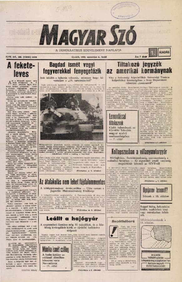 Magyar Szó, 47. évf. 1990. november 6. 306. sz. 1–20. oldal