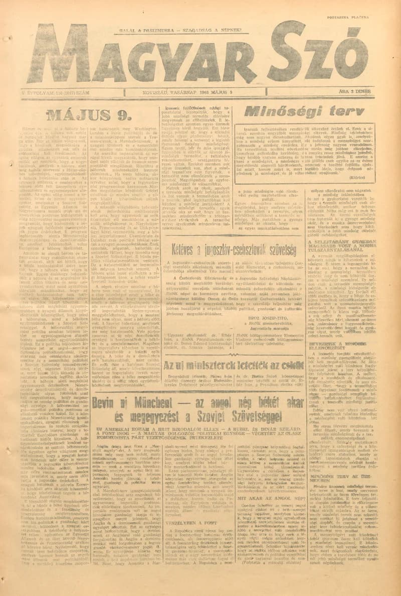 Magyar Szó, 5. évf. 1948. május 9. 110. sz. 1–4. oldal