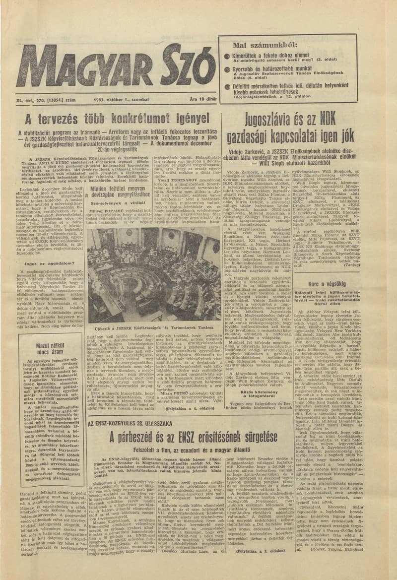 Magyar Szó, 40. évf. 1983. október 1. 270. sz.