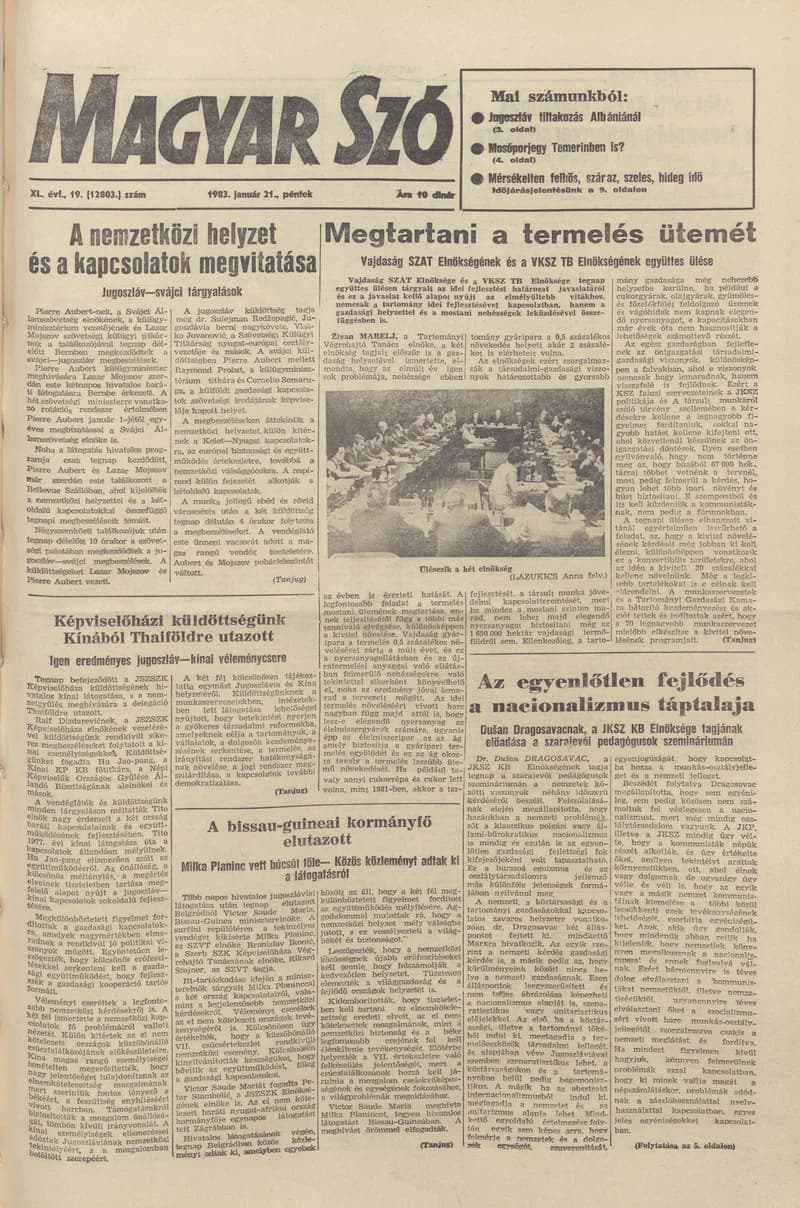 Magyar Szó, 40. évf. 1983. január 21. 19. sz. 1–20. oldal