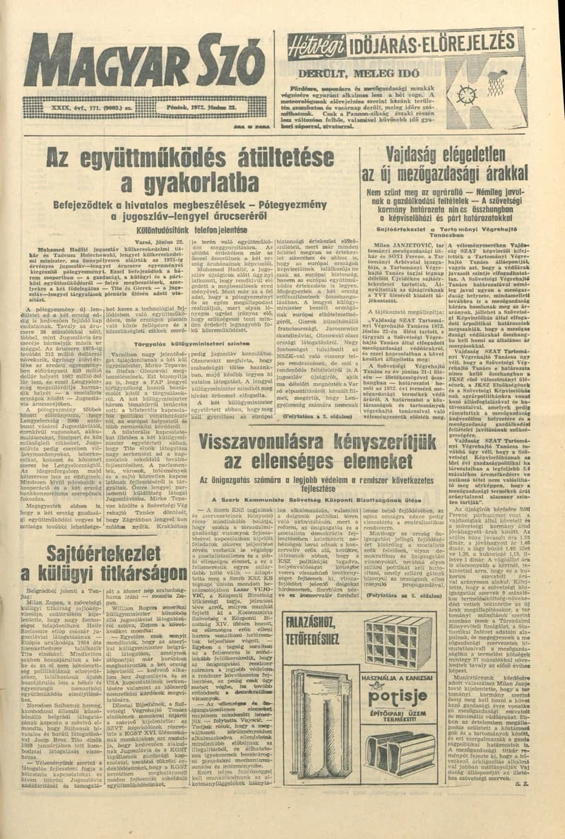 Magyar Szó, 29. évf. 1972. június 23. 171. sz. 1–14. oldal