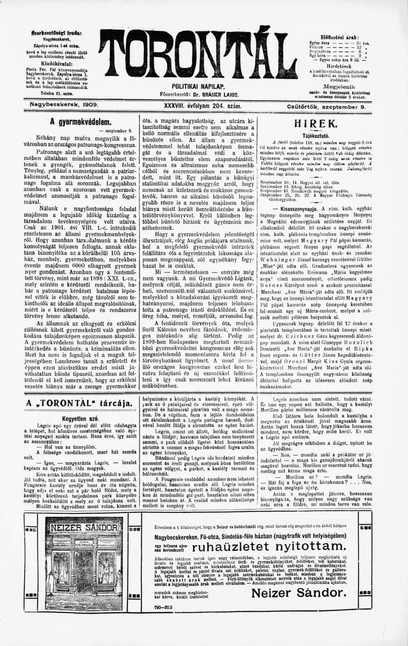Torontál, 38. évf. 1909. szeptember 9. 204. sz.