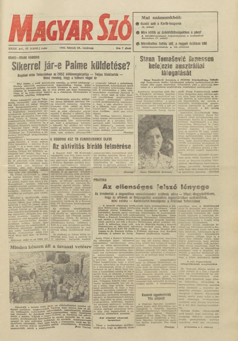Magyar Szó, 39. évf. 1982. február 28. 57. sz. 1–32. oldal
