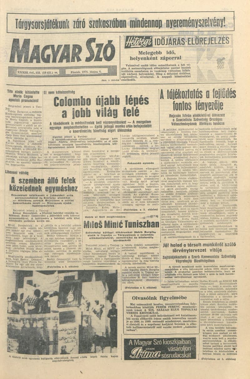 Magyar Szó, 33. évf. 1976. június 4. 152. sz. 1–16. oldal