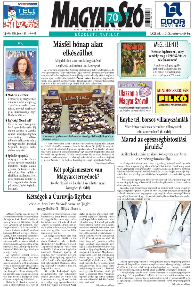 Magyar Szó, 71. évf. 2014. január 16. 11. sz. 1–20. oldal