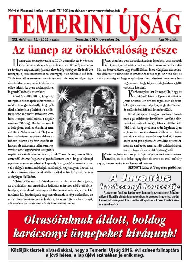 Temerini Újság, 21. évf. 2015. december 24. 52. sz.