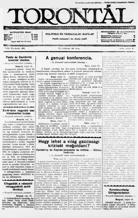 Torontál, 51. évf. 1922. május 16. 109. sz.