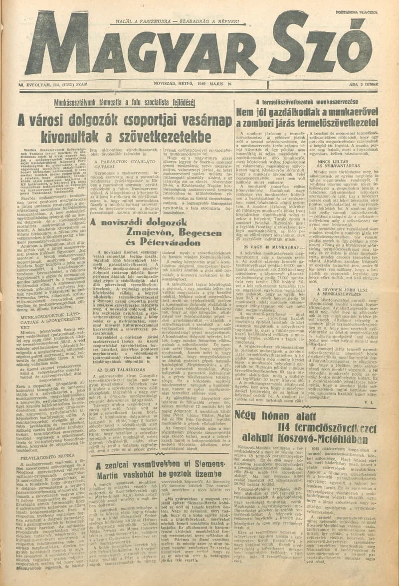 Magyar Szó, 6. évf. 1949. május 16. 114. sz. 1–4. oldal