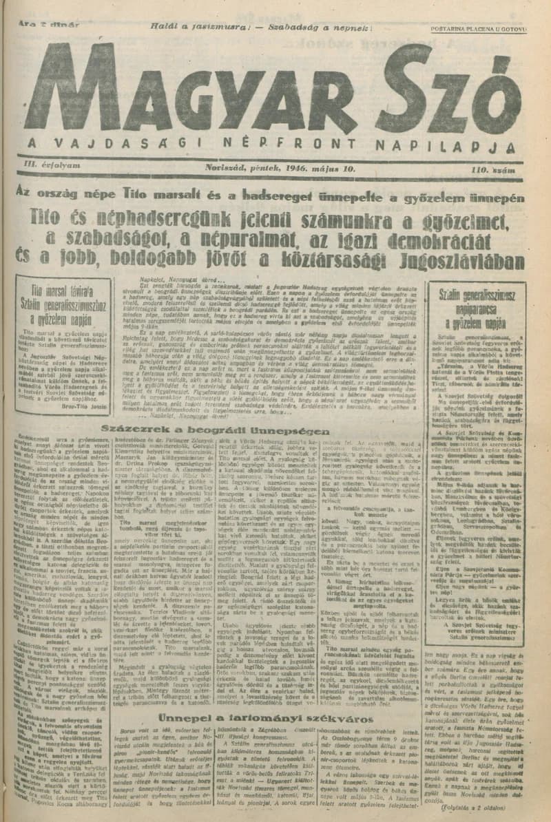 Magyar Szó, 3. évf. 1946. május 10. 110. sz. 1–4. oldal