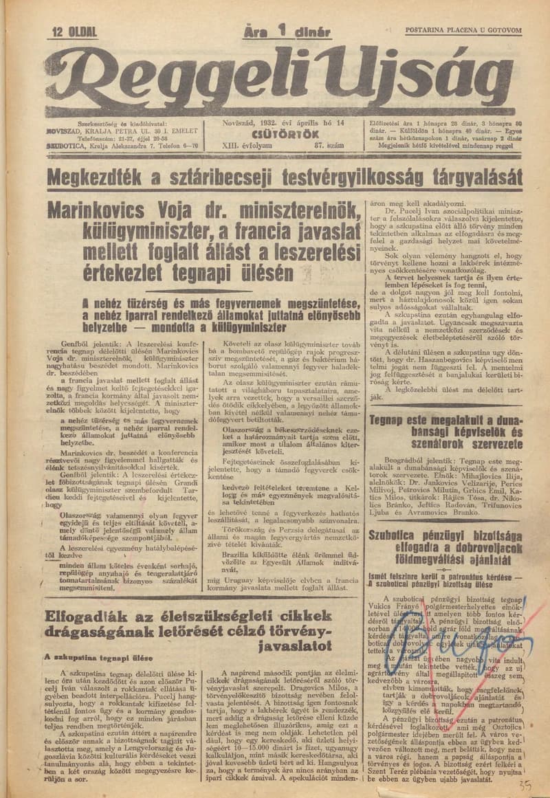 Reggeli Újság, 13. évf. 1932. április 14. 87. sz.