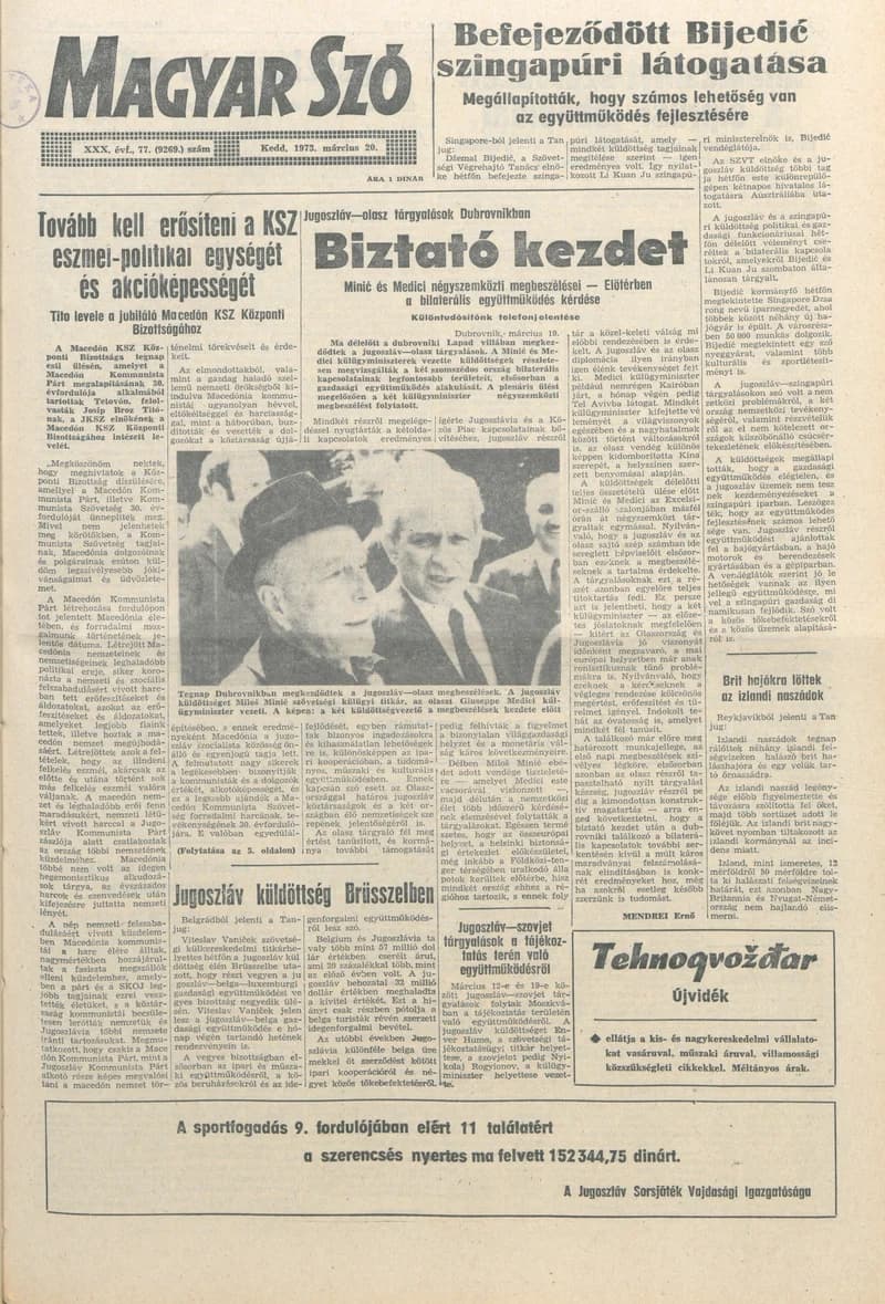 Magyar Szó, 30. évf. 1973. március 20. 77. sz. 1–20. oldal