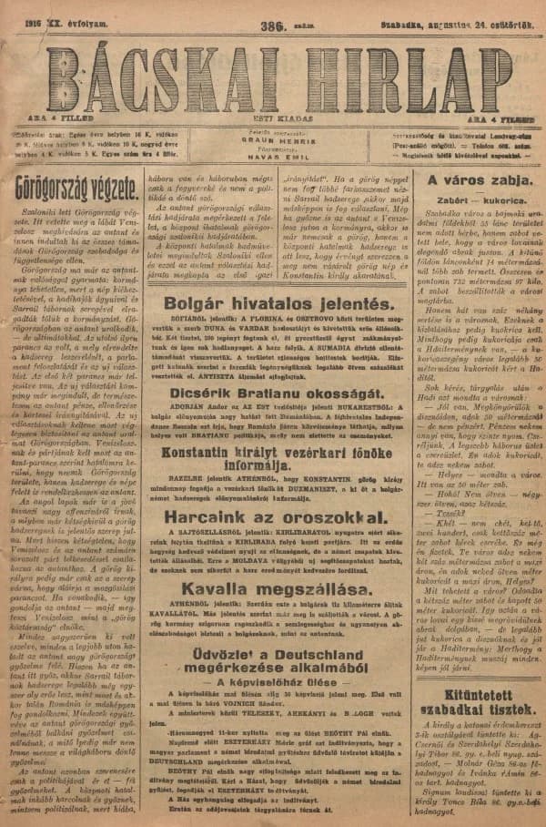 Bácskai Hirlap, 20. évf. 1916. augusztus 24. 386. sz.